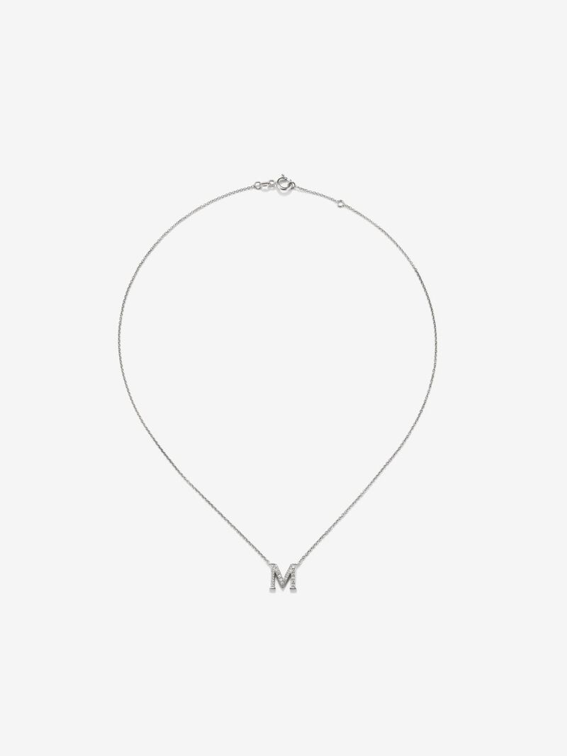 18K white gold pendant with letter M paved with 28 brilliant-cut diamonds with a total of 0.13 cts image number 1