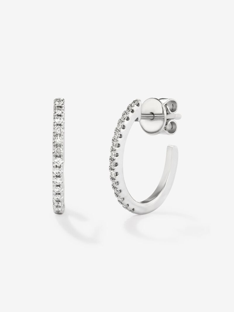 Thin hoop earrings made of 18K white gold with diamonds image number 0