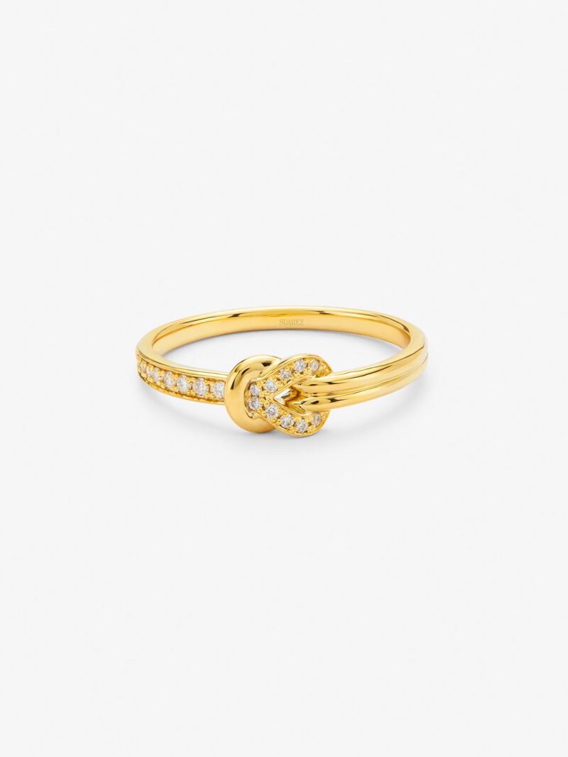18K yellow gold ring with 15 brilliant-cut diamonds with a total of 0.09 cts and a knot shape image number 2