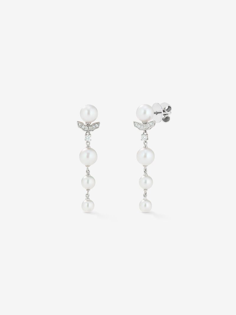 18k white gold long earrings with Akoya pearls and diamonds image number 0