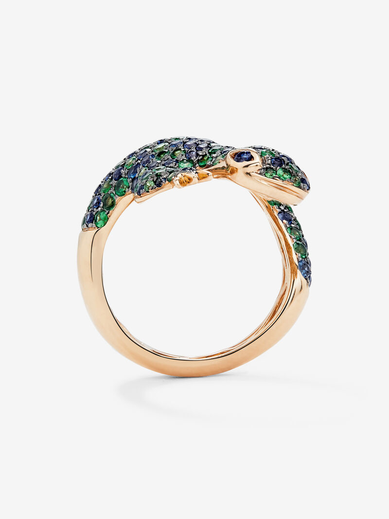 18K rose gold ring with 79 brilliant-cut tsavorites with a total of 1.35 cts and 81 brilliant-cut blue sapphires with a total of 1.35 cts in the shape of a salamander image number 5