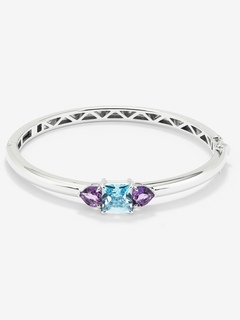 925 Silver rigid bracelet with topaz and amethysts image number 0