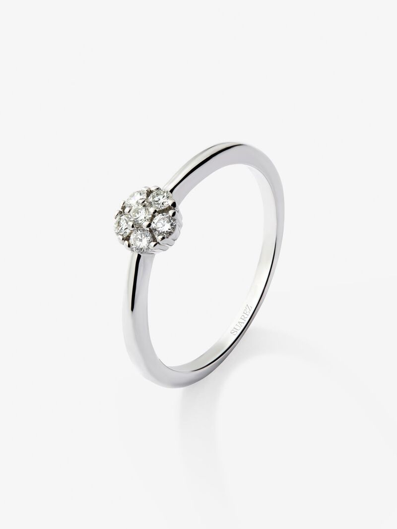 18K white gold ring with rosette of 6 brilliant-cut diamonds with a total of 0.17 cts image number 0