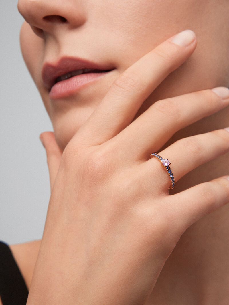 18k rose gold ring with 15 brilliant-cut multicolor sapphires with a total of 0.49 cts image number 2