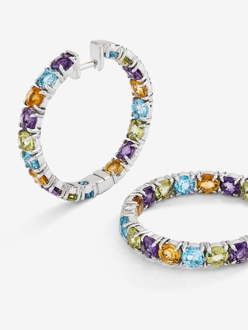 925 silver closed ring earrings with multicolored gems image number 2
