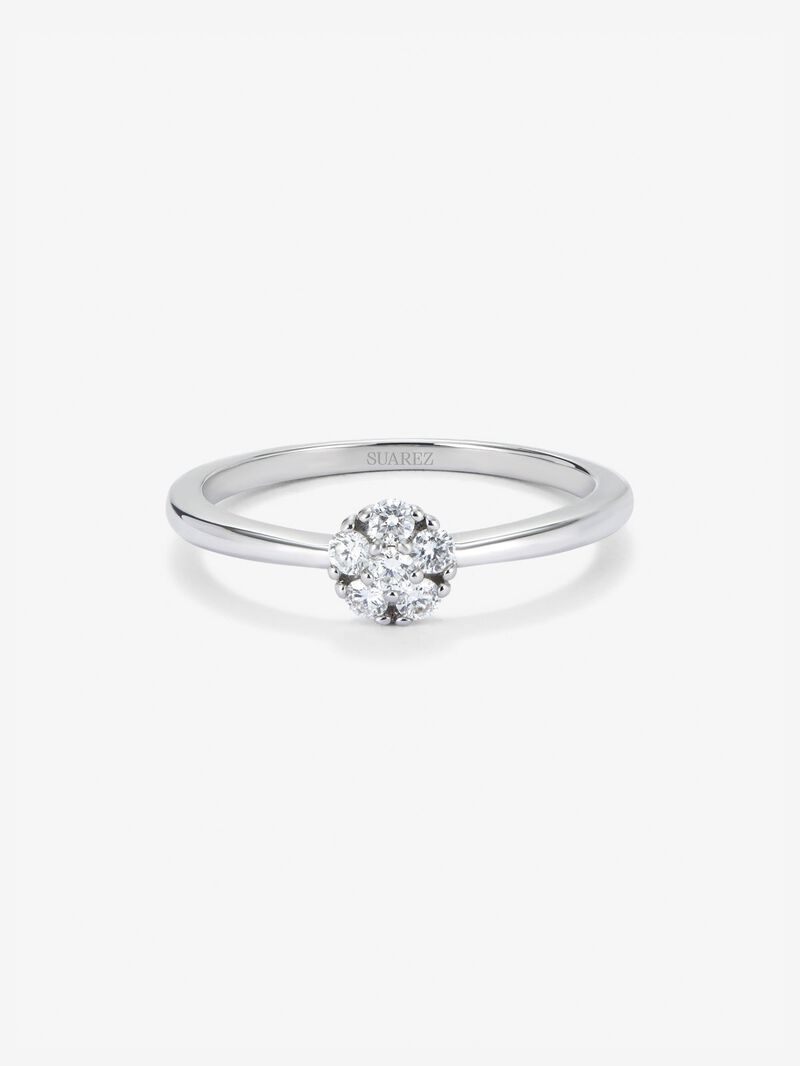 18K white gold ring with rosette of 6 brilliant-cut diamonds with a total of 0.17 cts image number 2