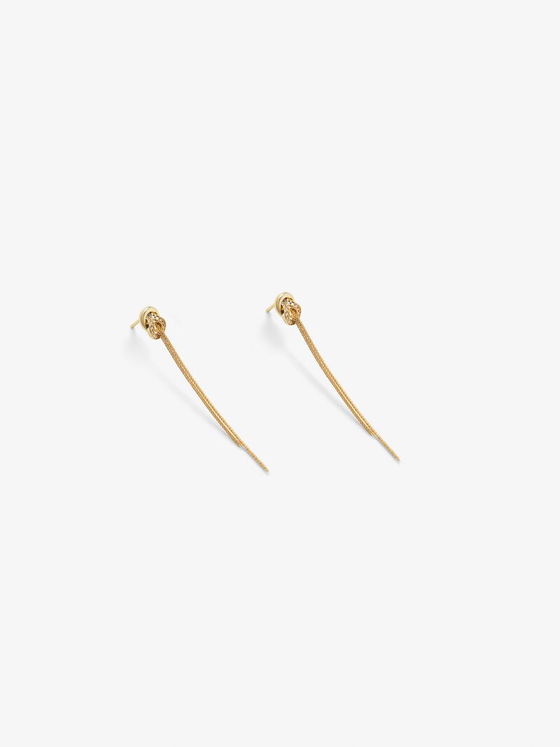 Long yellow 18k gold earrings with white diamonds of 0.5 cts and knot shape image number 2