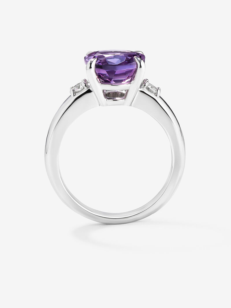 928 Silver triple ring with amethyst and diamonds image number 4