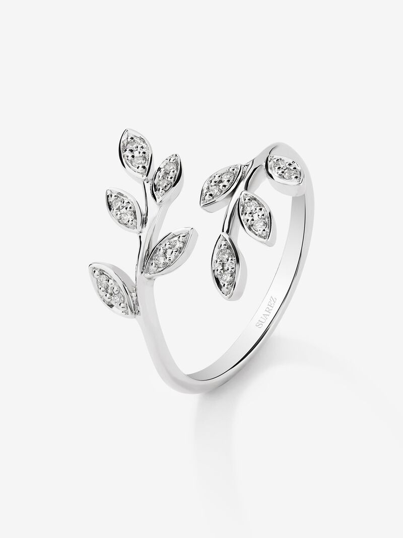 18K white gold ring with 18 brilliant-cut diamonds with a total of 0.07 cts and leaf shape image number 0