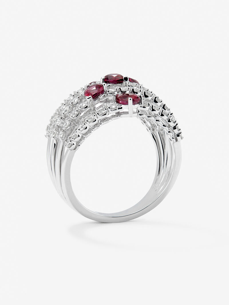 18K white gold ring with 60 brilliant-cut diamonds with a total of 1 cts and 5 pear-cut red rubies with a total of 1.14 cts image number 6
