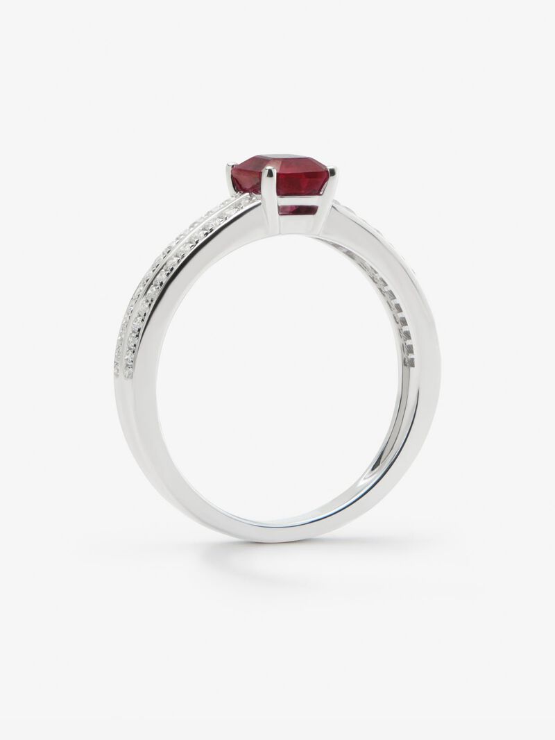 18K white gold ring with octagonal cut ruby ​​of 1.006 cts and 52 brilliant cut diamonds with a total of 0.19 cts image number 2