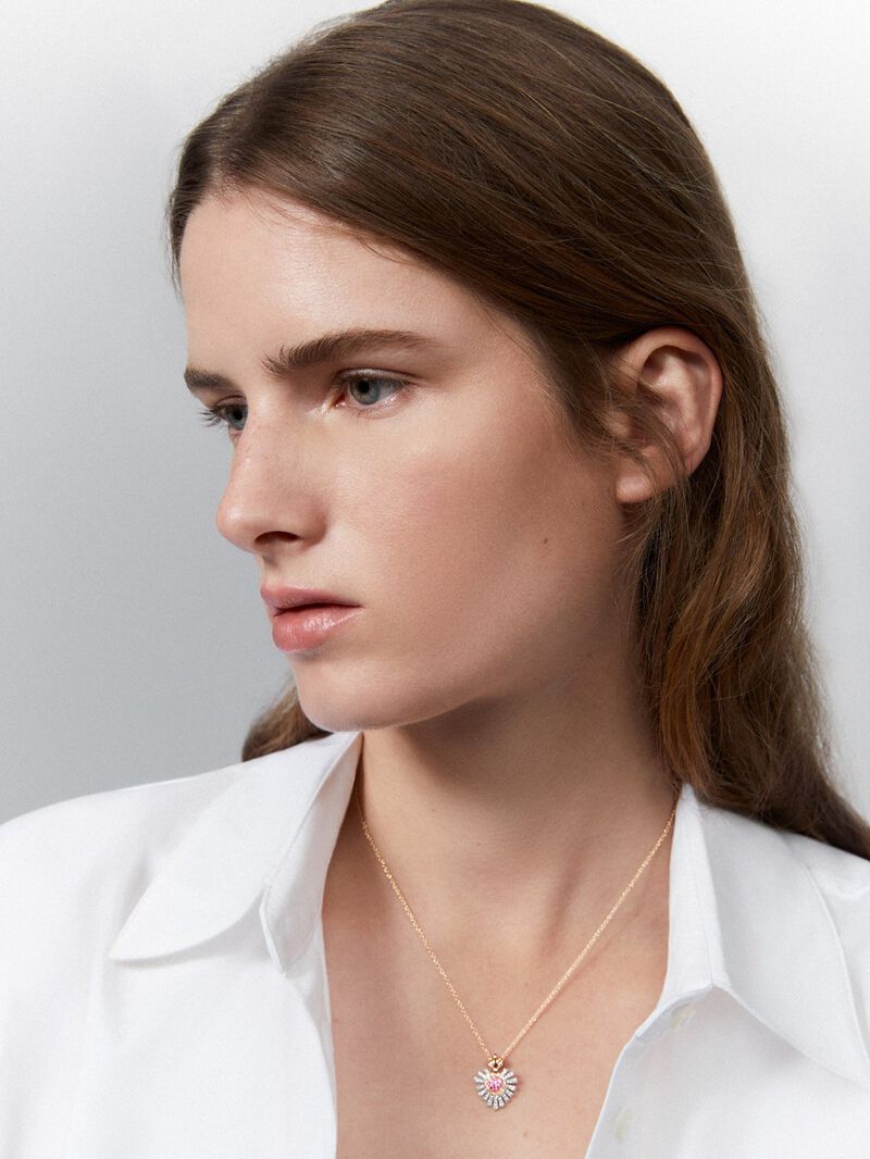 18K white and rose gold pendant with 9 brilliant-cut pink sapphires with a total of 0.1 cts, 46 brilliant-cut white diamonds with a total of 0.18 cts and 18 brilliant-cut brown diamonds with a total of 0. .08 cts image number 0