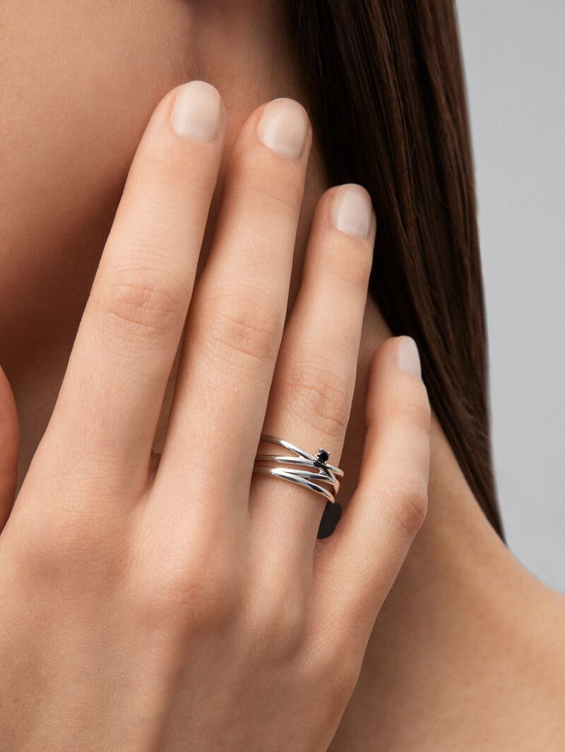 Cross multi-arm ring in 925 silver with brilliant-cut black spinel image number 3