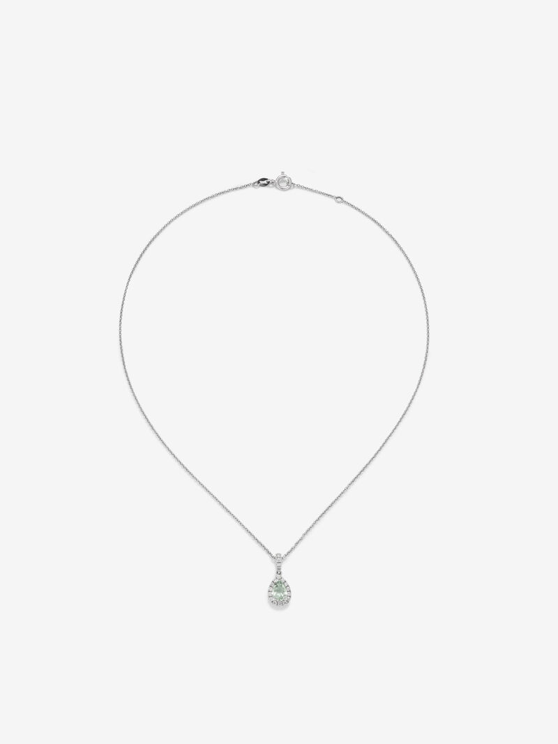 18K white gold pendant chain with green amethyst. image number 0