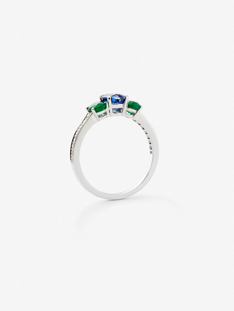 18K White Gold Tiego Ring with 0.97 CTS oval size, green emeralds in 0.63 cts and white diamonds in a bright size of 0.14 cts image number 2