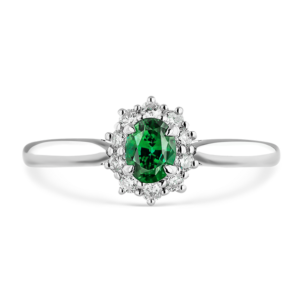 18K white gold ring with green emerald and diamonds, SO15029-E/A079_V