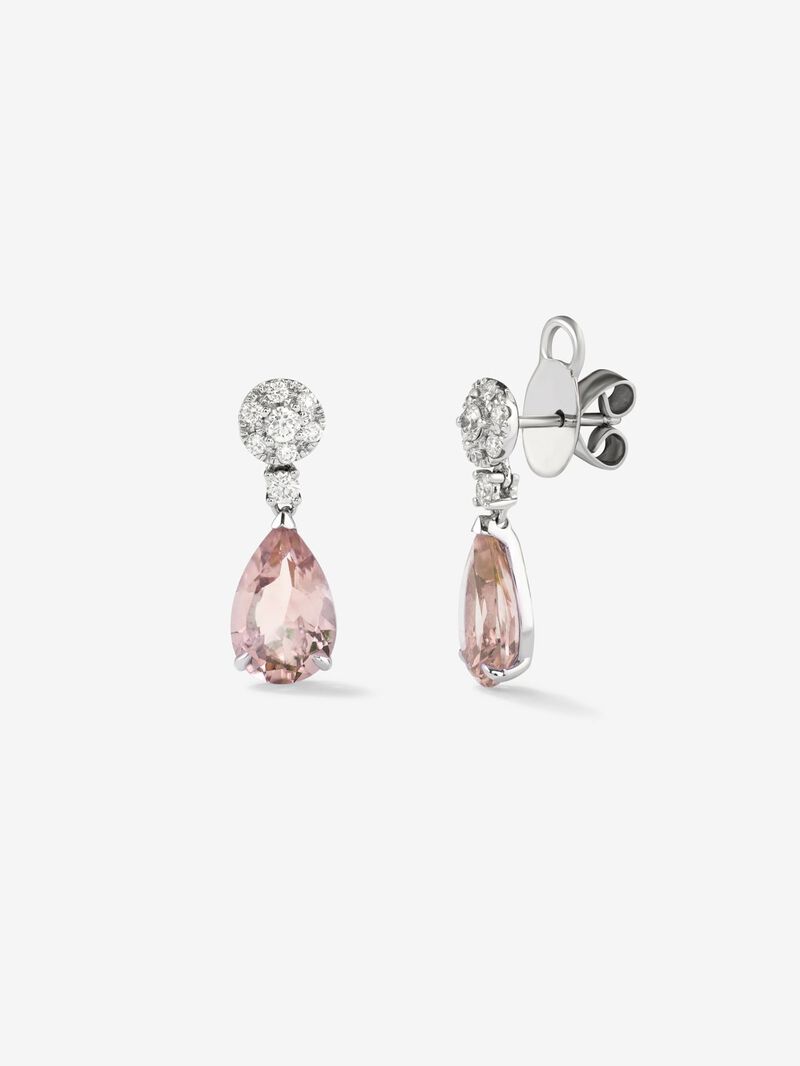 18K white gold earrings with 2 pear-cut morganites with a total of 2.42 cts and 16 brilliant-cut diamonds with a total of 0.37 cts image number 0