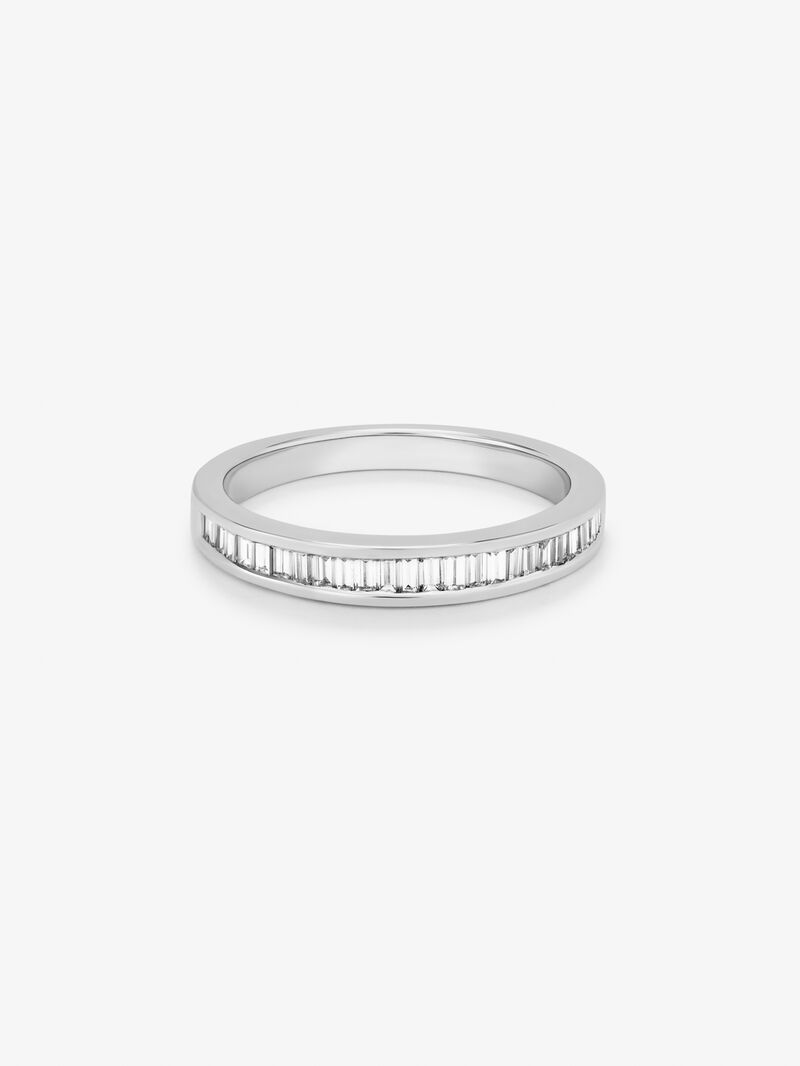 Half engagement ring band made from 18K white gold with baguette cut diamonds set in band. image number 2