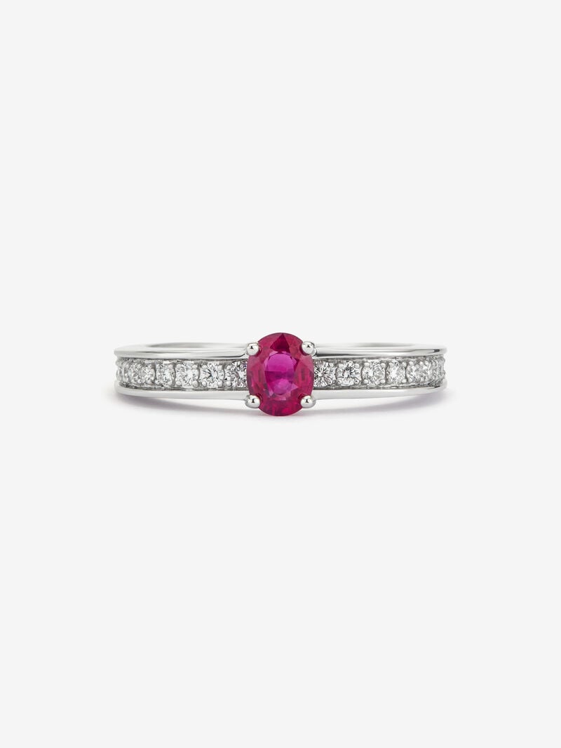 18K white gold ring with oval-cut red ruby ​​of 0.42 cts and 22 brilliant-cut diamonds with a total of 0.16 cts image number 2