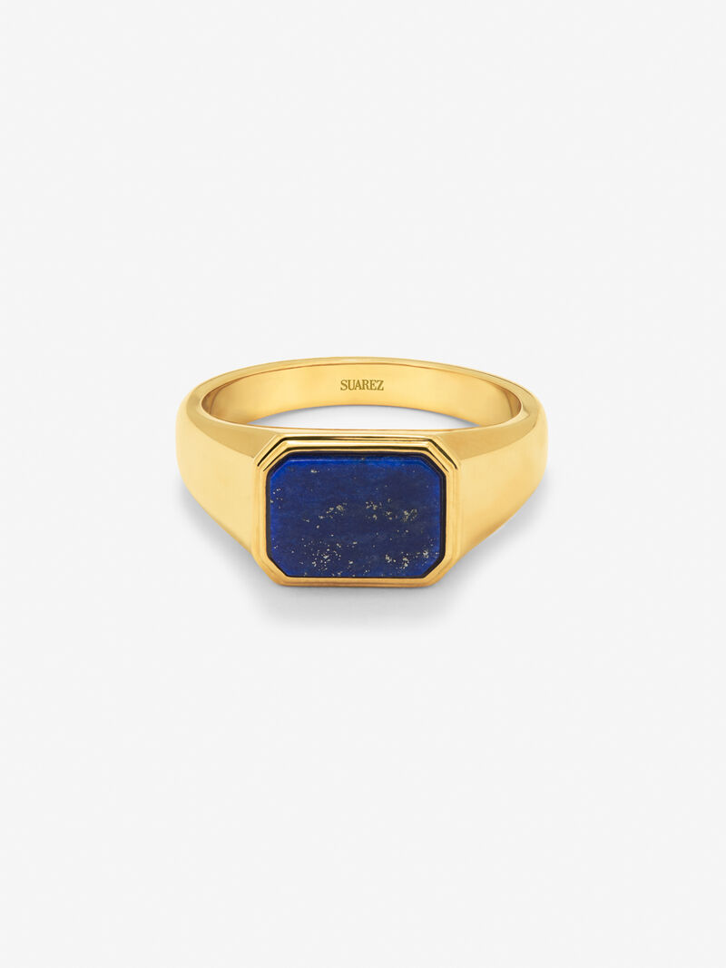 18k yellow gold medium signet ring with lapis lazuli image number 2