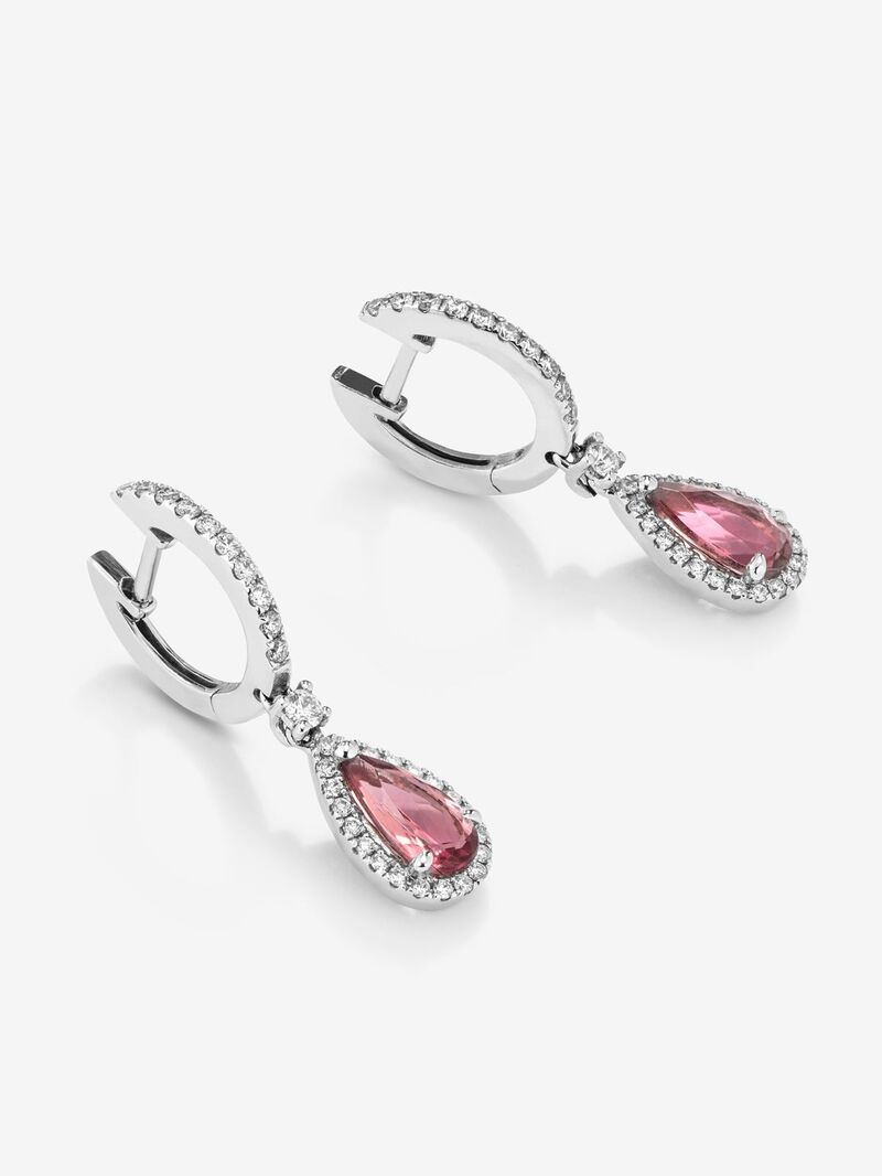 18K white gold earrings with 2 pear-cut pink tourmalines with a total of 1.35 cts and 64 brilliant-cut diamonds with a total of 0.36 cts image number 2