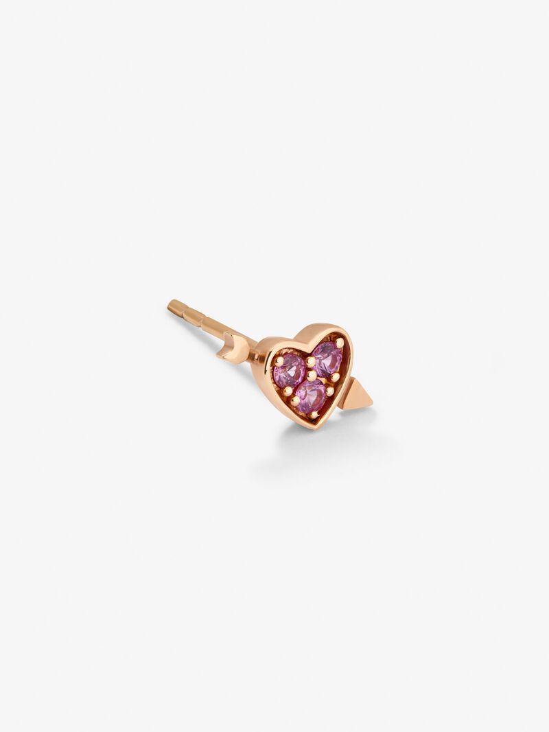 Individual 18K rose gold earring with 3 brilliant-cut pink sapphires with a total of 0.1 cts and heart shape image number 2