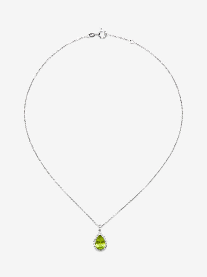 18K white gold pendant with pear-cut green peridot of 2.58 cts and 33 brilliant-cut diamonds with a total of 0.36 cts image number 0