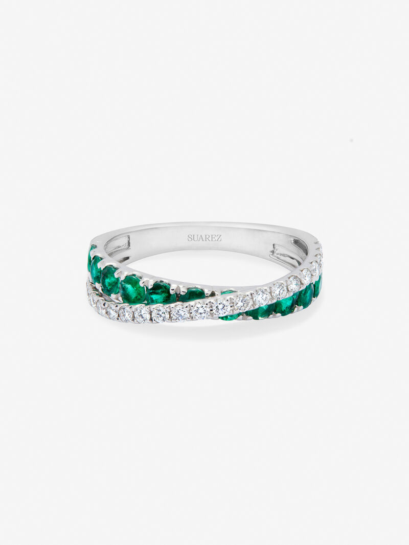 18K white gold cross ring with 12 brilliant-cut emeralds with a total of 0.62 cts and 20 brilliant-cut diamonds with a total of 0.2 cts image number 2