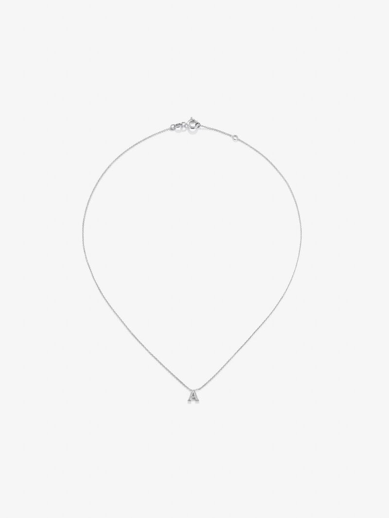 Pendant necklace with small initial in 18K white gold and diamonds. image number 0