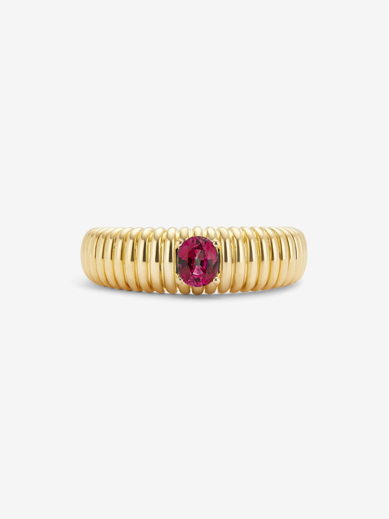 18K Yellow Gold Fluted Ring with Oval Cut Ruby image number 2