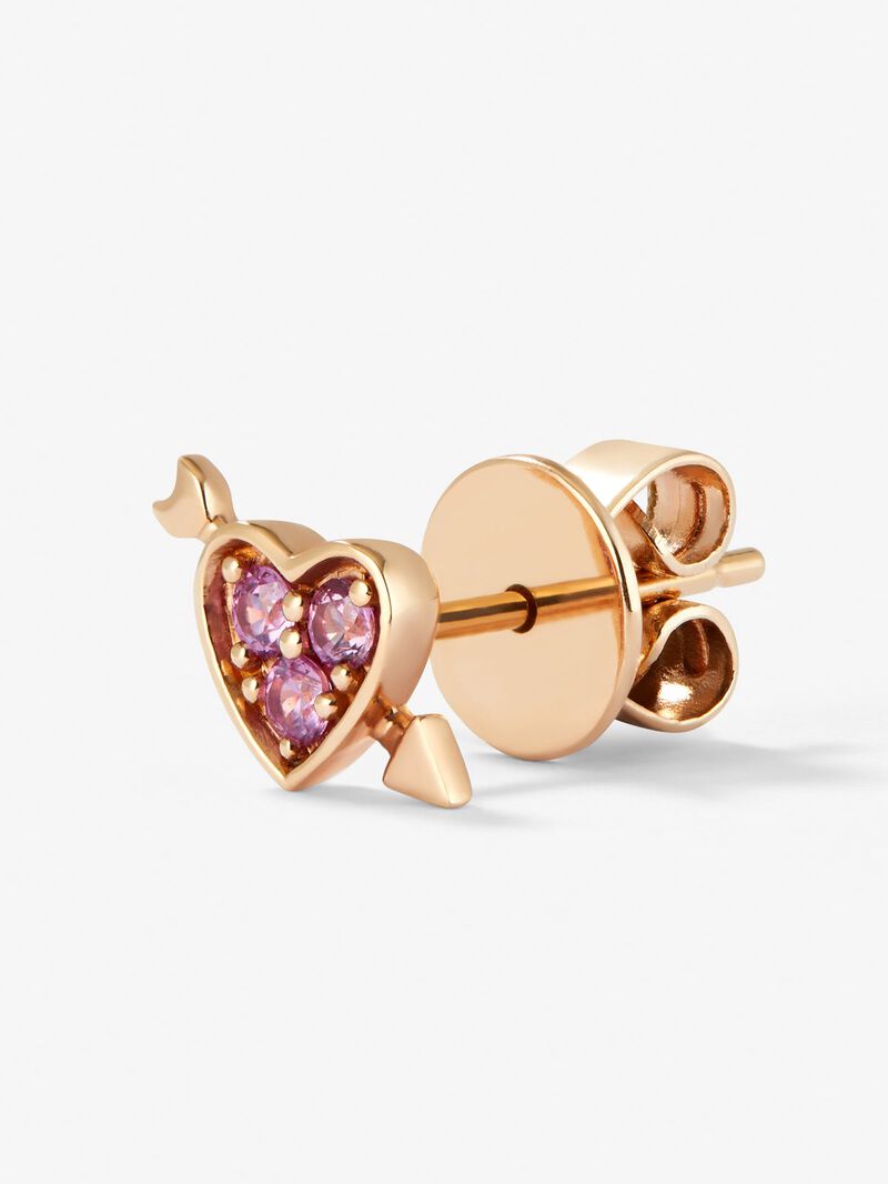 Individual 18K rose gold earring with 3 brilliant-cut pink sapphires with a total of 0.1 cts and heart shape image number 1