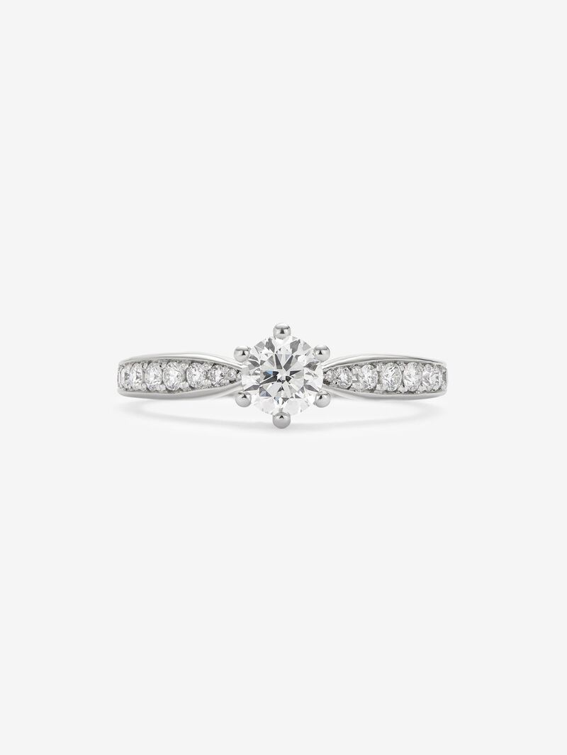 Solitaire ring in 18K white gold with a central 0.50-carat brilliant-cut diamond and additional diamonds totaling 0.25 cts image number 2