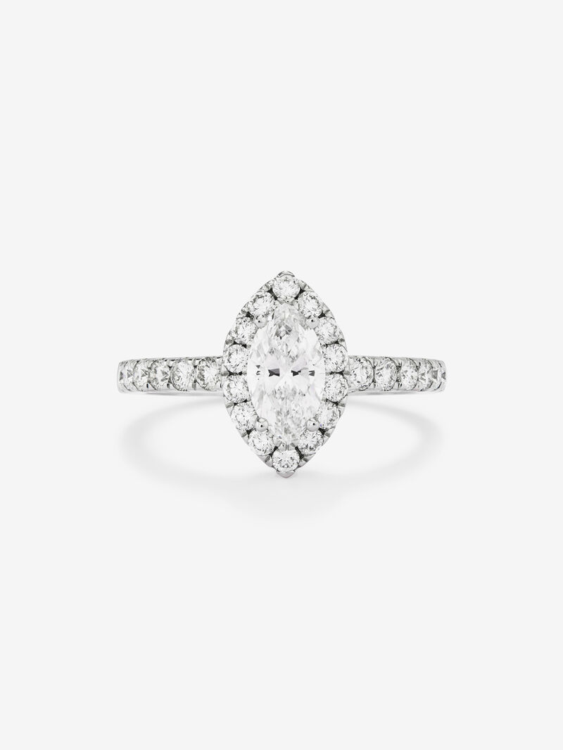 18K white gold ring with 0.7 ct marquise cut diamond and brilliant cut diamond border and arm with a total of 0.63 cts image number 2