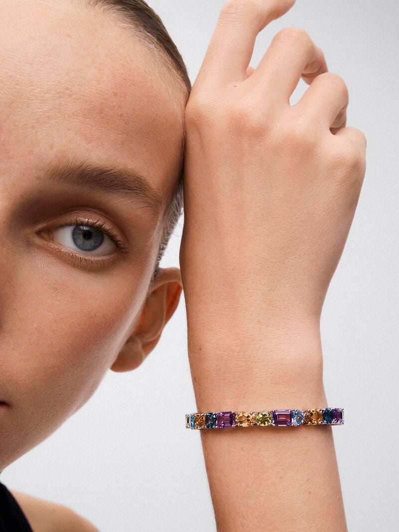 925 silver rigid bracelet with multicolored gems image number 1
