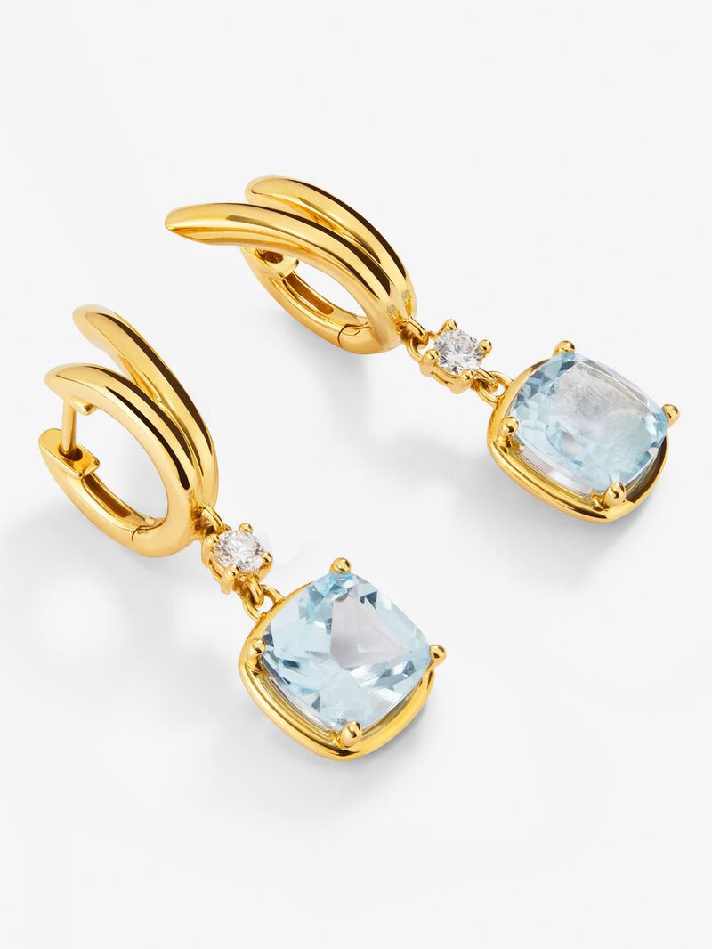 18K yellow gold earrings with cushion-cut sky blue topazes and 2 brilliant-cut diamonds with a total of 0.21 cts image number 2