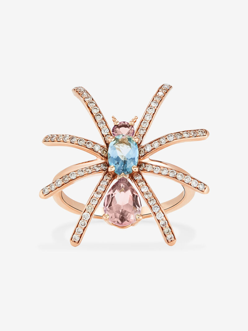 18K Rose Gold Insect Ring with Diamond and Tourmaline image number 1