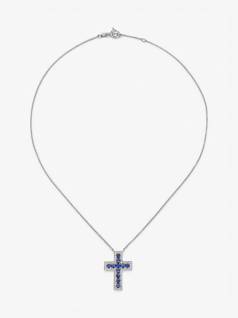 18K white gold cross pendant with 56 brilliant-cut diamonds with a total of 0.33 cts and 11 brilliant-cut blue sapphires with a total of 1.06 cts image number 0