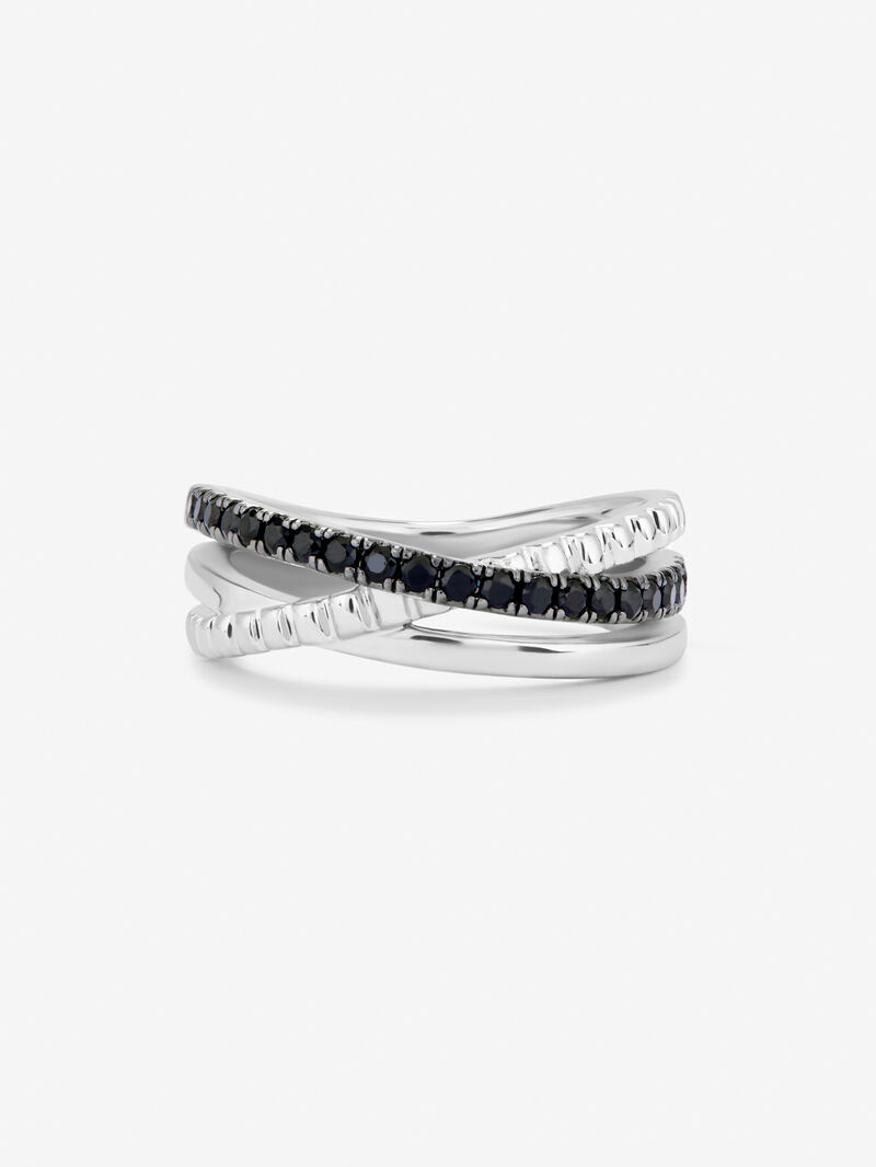 925 silver cross ring with brilliant-cut black spinels image number 2