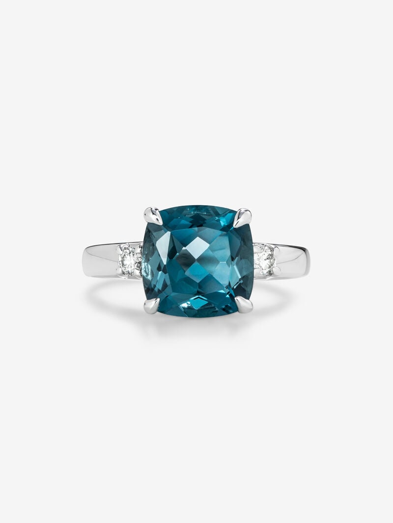 925 silver triple ring with cushion-cut London blue topaz of 5.08 cts and 2 brilliant-cut diamonds with a total of 0.12 cts image number 2