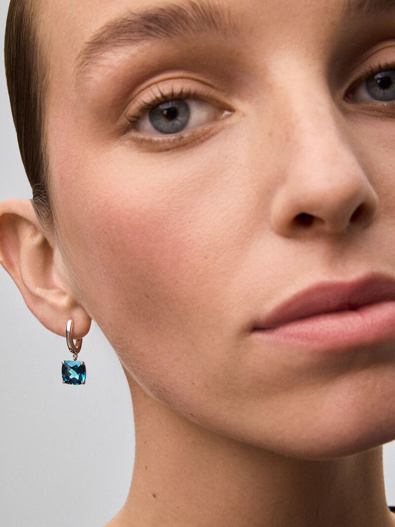 925 silver hoop earrings with topaz pendant image number 3