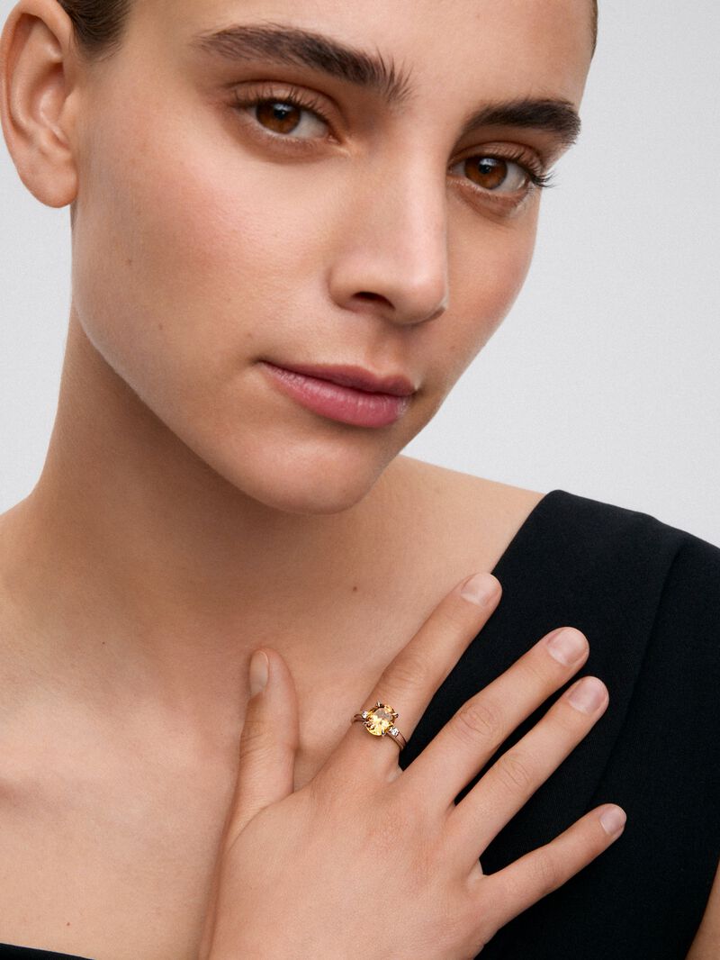 928 Silver triplet ring with citrine and diamonds. image number 1