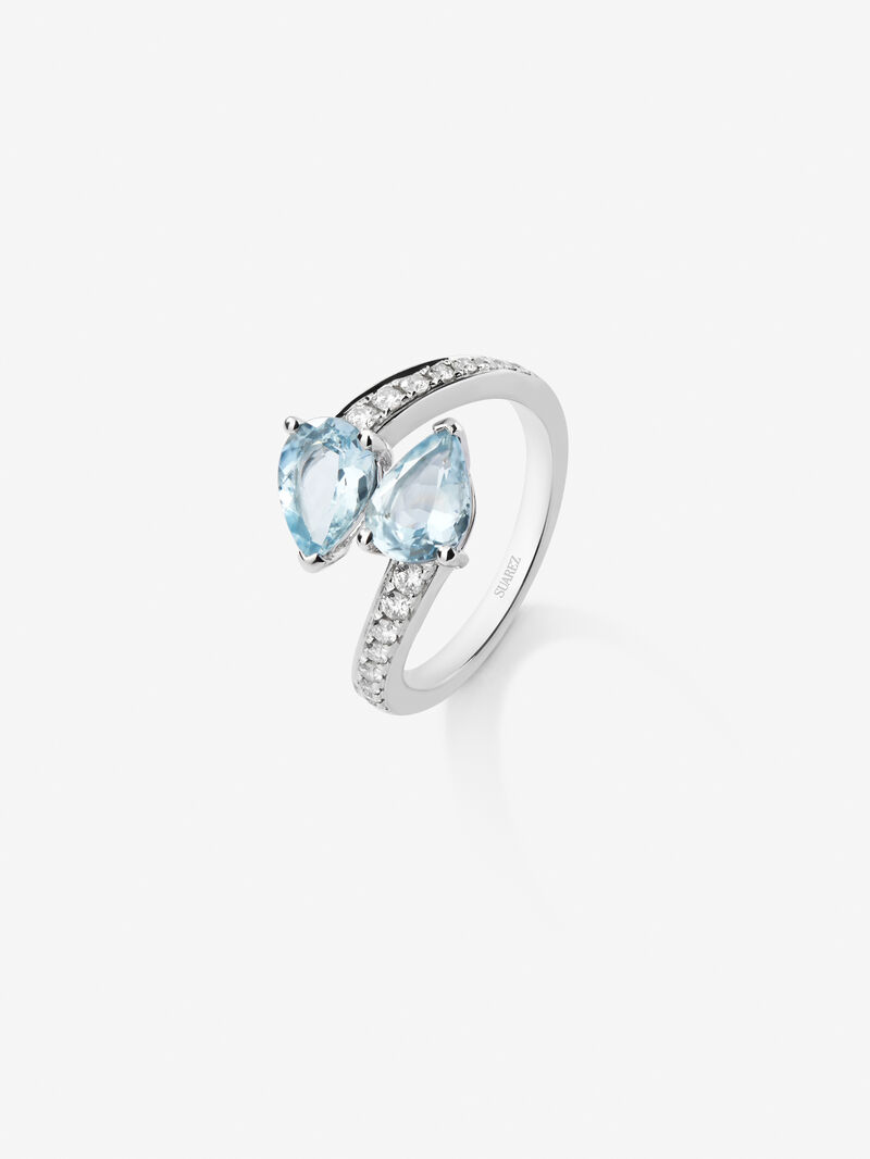 You and I 18k White Gold Ring with Aguamarines Blue in 1.81 cts and diamonds in bright size image number 0
