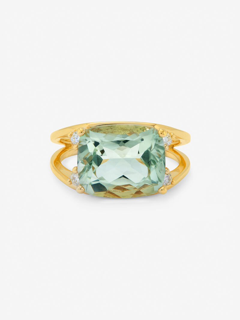 18K yellow gold ring with cushion-cut green amethyst of 7.3 cts and 4 brilliant-cut diamonds with a total of 0.13 cts image number 2