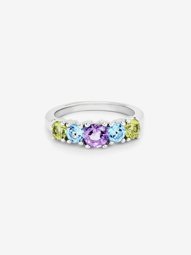 925 Silver Five-Stone Ring with Multicolored Gems image number 2