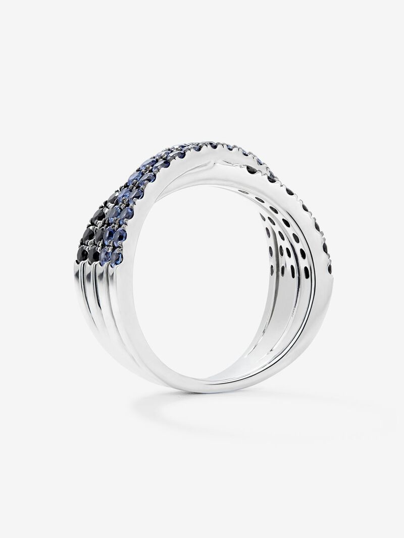 925 silver double arm cross ring with 36 brilliant-cut blue sapphires with a total of 1.26 cts and 22 black spinels with a total of 0.63 cts image number 3