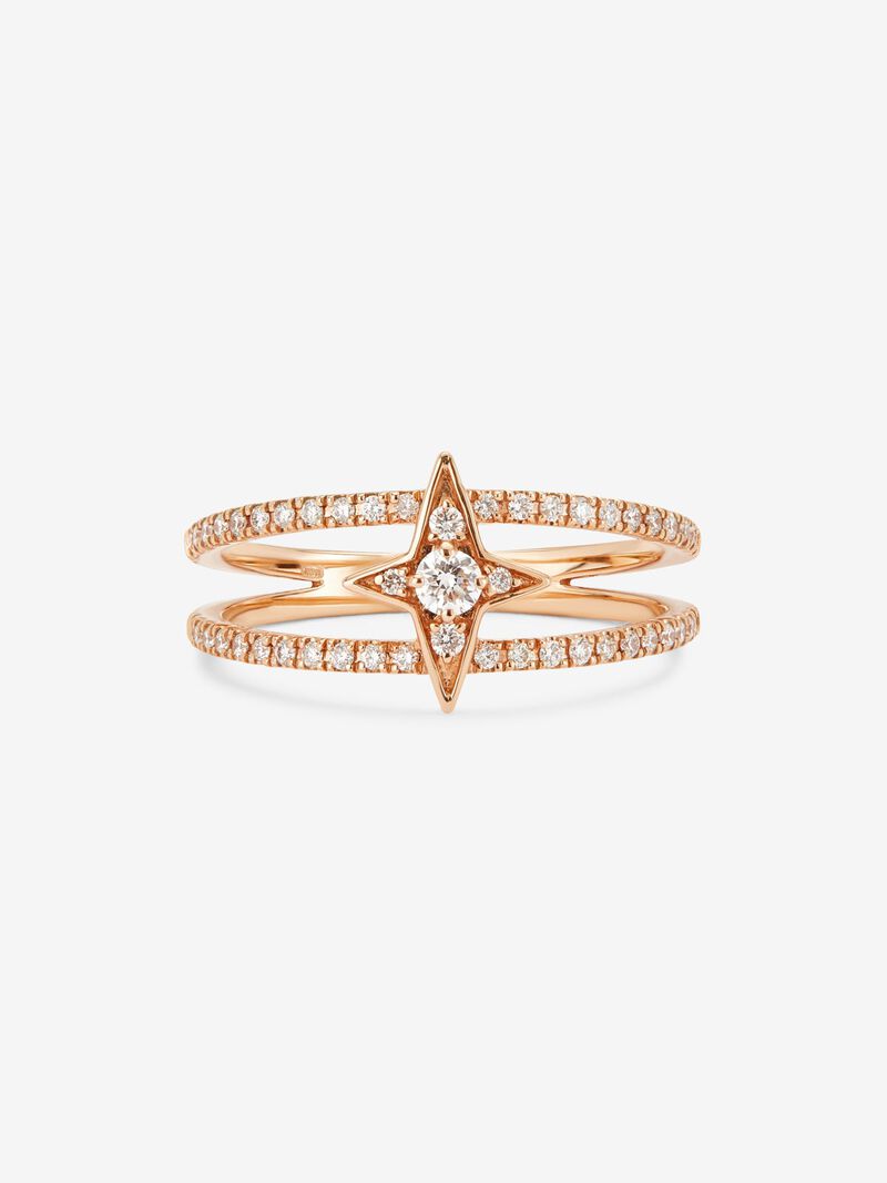 18K rose gold double ring with star and 49 brilliant-cut diamonds with a total of 0.29 cts image number 2