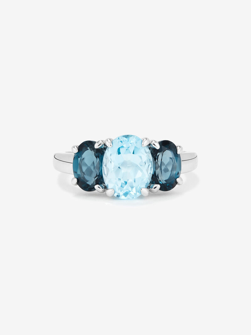 925 silver triplet ring with an oval-cut sky blue topaz of 2.31 cts and 2 oval-cut London blue topazes with a total of 1.71 cts image number 2