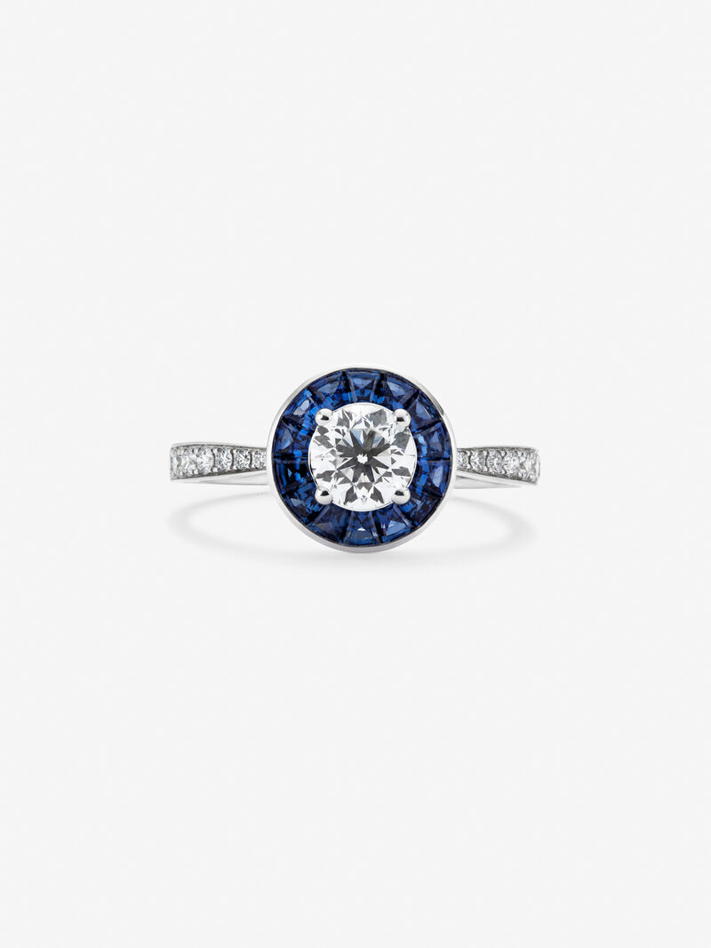 18K White Gold Ring with Blue Zafiros in Trapecio Size of 0.67 Cts and Bright Size of 0.88 CTS image number 2