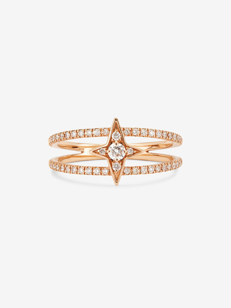 18K rose gold double ring with star and 49 brilliant-cut diamonds with a total of 0.29 cts image number 2