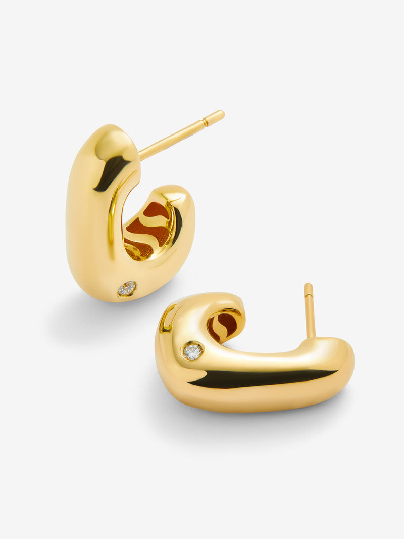 Medium 18K yellow gold hoop earrings with 0.05 ct brilliant cut diamonds image number 2
